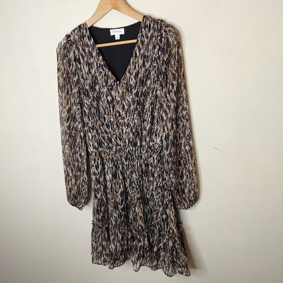 Evereve Demi Mini Dress Chiffon Long Sheer Sleeve Metallic - Picture 4 of 9